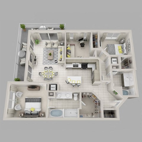 Floor plan for 3 beds, 2 baths, 1407 sqft